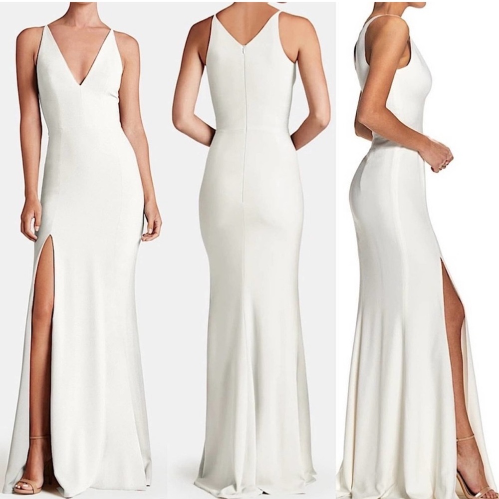 DRESS THE POPULATION Iris Slit Plunge White Gown Dress size XS